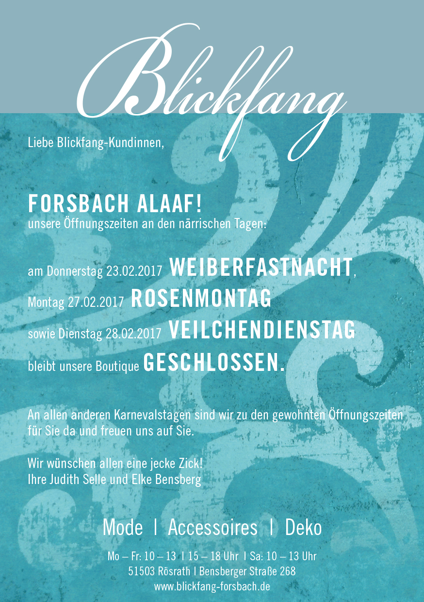 Öffnungszeiten Karneval 2017